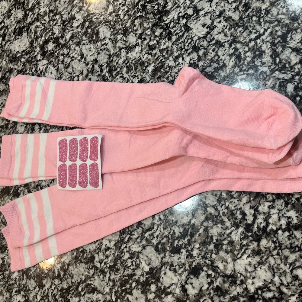 Flag Football Knee High Pink Socks With White Strips XS/small 3 Pack W/ Stickers